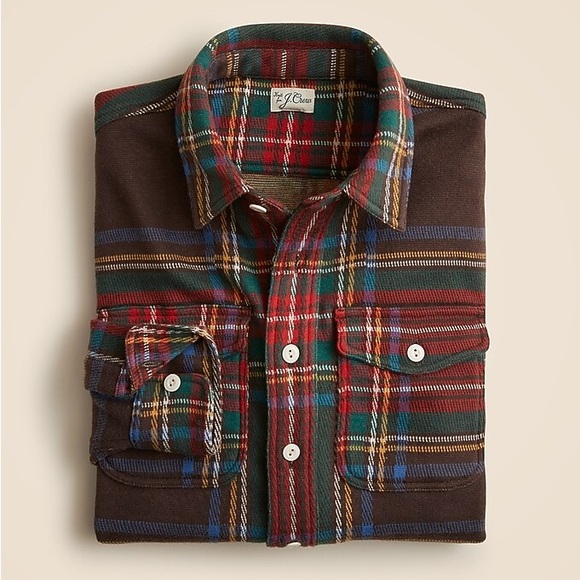 NWT J. Crew Men’s Soft-Knit Seaboard Shirt in Brown Plaid, Size Large - Picture 1 of 9